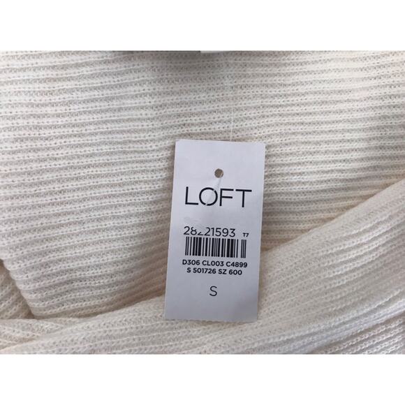 Ann Taylor Loft Sweater Size S Ivory Ribbed Draped Neck Wool Blend Long Sleeve - Picture 7 of 11
